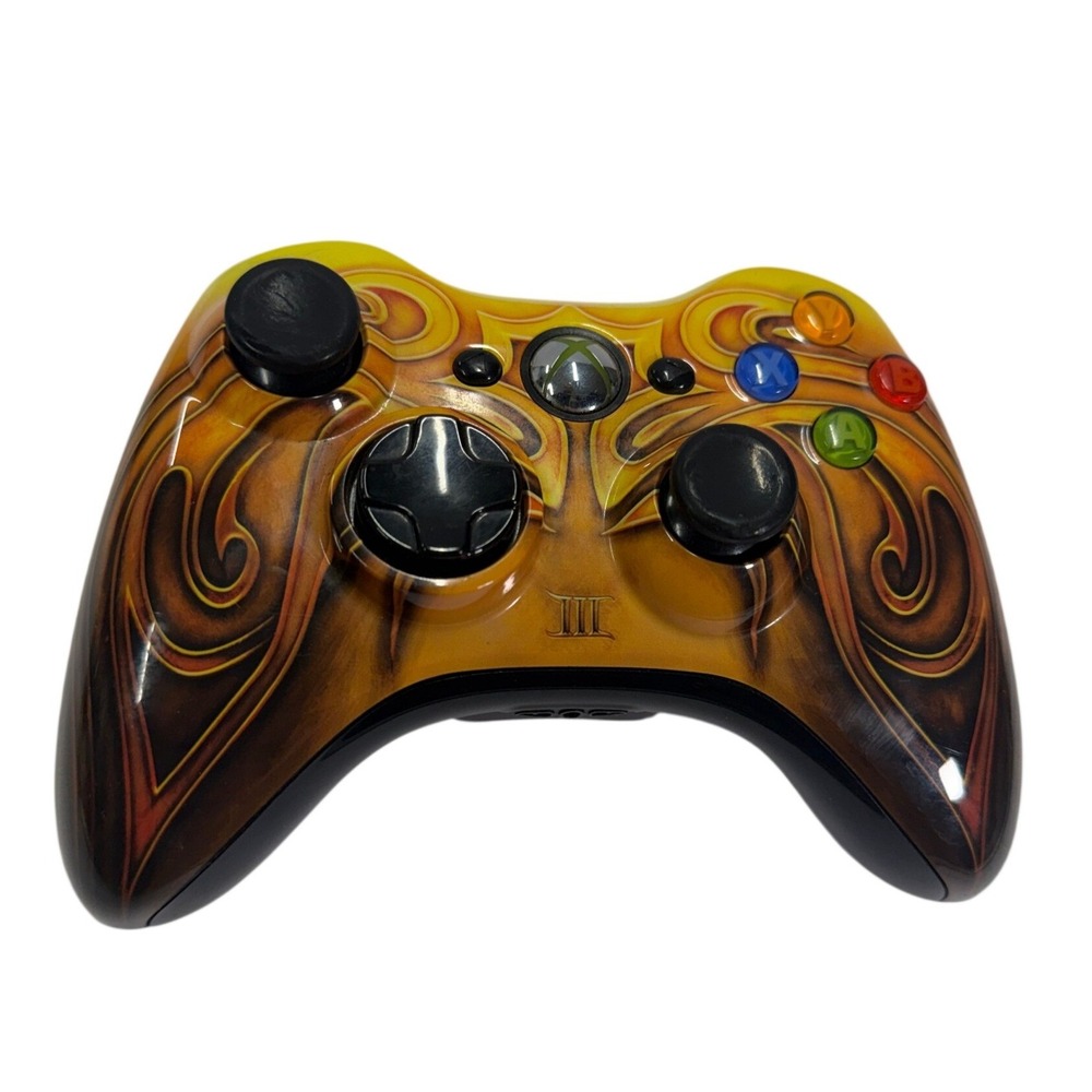Microsoft Xbox 360 Wireless Controller Custom Flame Graphic Orange Yellow III